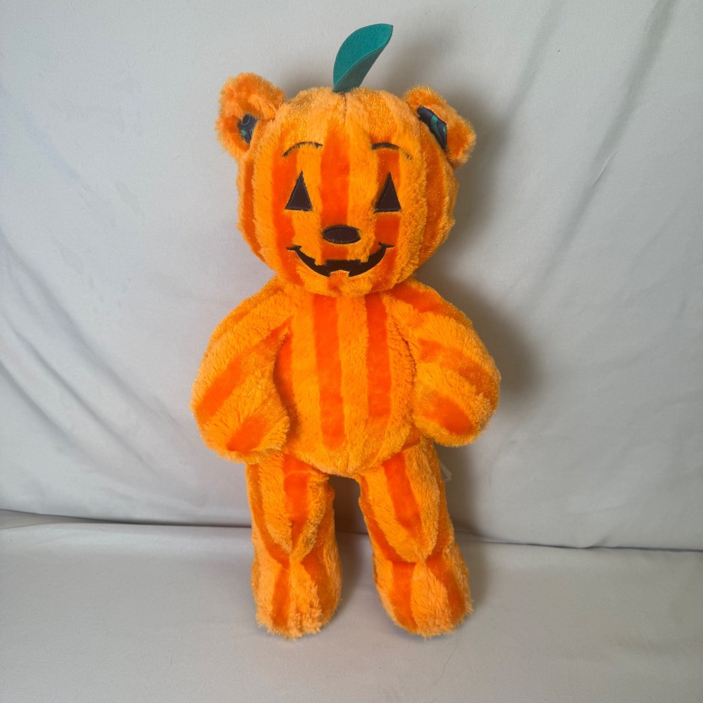 Build-A-Bear Workshop Halloween Pumpkin Glow Bear Orange Striped Plush 2016